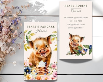 Whimsical Pig Business Cards: Watercolor Farmhouse Design
