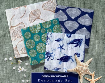 Coastal Decoupage Napkin Set for DIY Crafts, Botanical Ocean Themed Napkins for Home Projects, Decoupage Starter Kit with Pillar & Canister