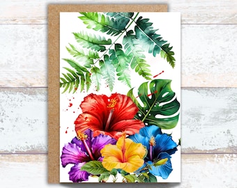 Hibiscus Floral Greeting Card, Hibiscus Writing Cards, Watercolor Hibiscus Note Cards, Red Hibiscus Note Cards, Red Hibiscus Stationery