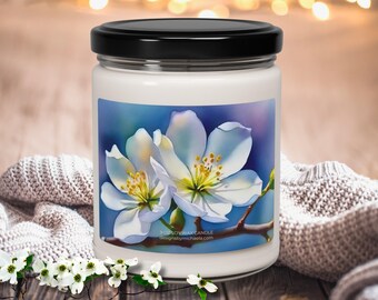White Dogwood Floral Scented Candle, Watercolor White Dogwood Blossom Soy Candle, Lover of White Flowers Decor, Housewarming Candle for Her