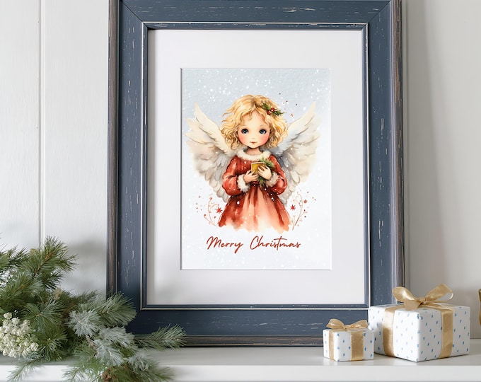 Vintage Angel Christmas Art Print: Farmhouse Holiday Wall Decor
