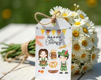 Oktoberfest Gift Tags: Bavarian Beer Stein & Pretzel Designs (Digital Download)