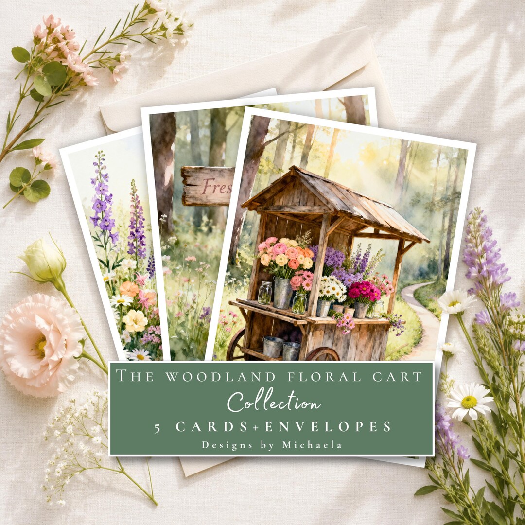 Woodland Floral Assorted Card Set of 5: Forest Wildflower Stationery ...