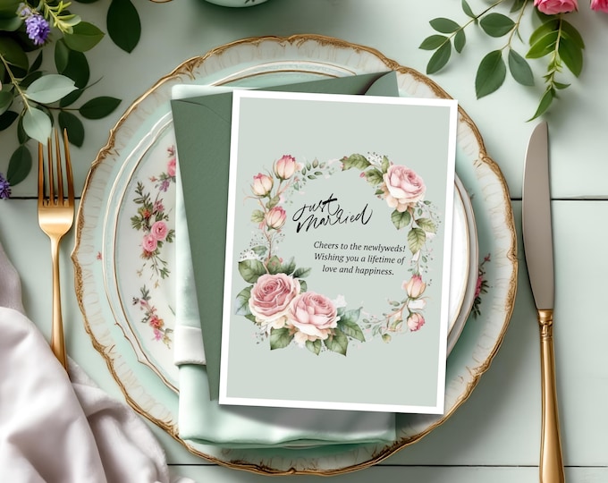Watercolor Wedding Card: Floral Congratulations, Just Married