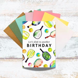 Pickleball Birthday Card: Watercolor Design, Kraft Envelope