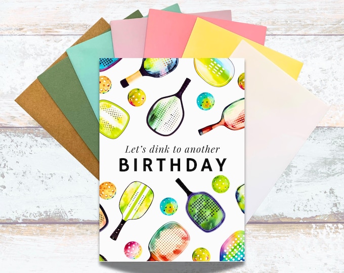 Pickleball Watercolor Birthday Greeting, Lover of Pickleball Birthday Writing Card, Dink to Another Birthday Greeting Card,