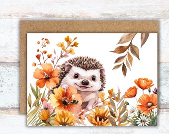 Rustic Boho Hedgehog Stationery Set of 4 Cards and 12 Gift Tags, Fall Woodland Cards and Gift Tags Gift Set, Lover of Hedgehogs Stationery