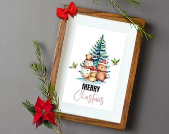 Christmas Snowman Print, Christmas Wall Decor, Holiday Snowman Wall Art, Cute Christmas Printable Art, Christmas Farmhouse Wall Decor