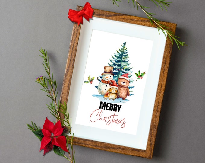Christmas Snowman Print, Christmas Wall Decor, Holiday Snowman Wall Art, Cute Christmas Printable Art, Christmas Farmhouse Wall Decor