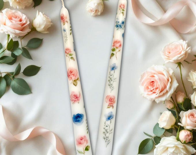 Blush Floral Taper Candles: Elegant Floral Candle Gift Set
