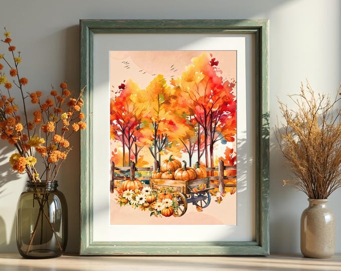Pumpkin Patch Fall Art Print – Rustic Farmhouse Autumn Home Décor