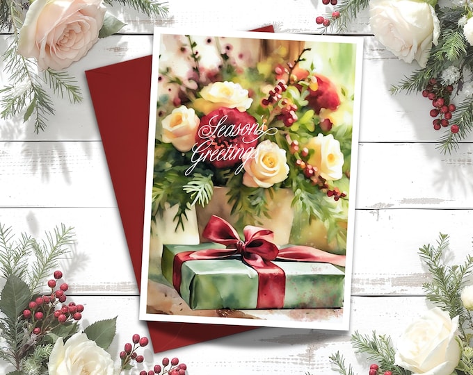 Floral Christmas Card: Watercolor Bouquet, Elegant Holiday Greetings