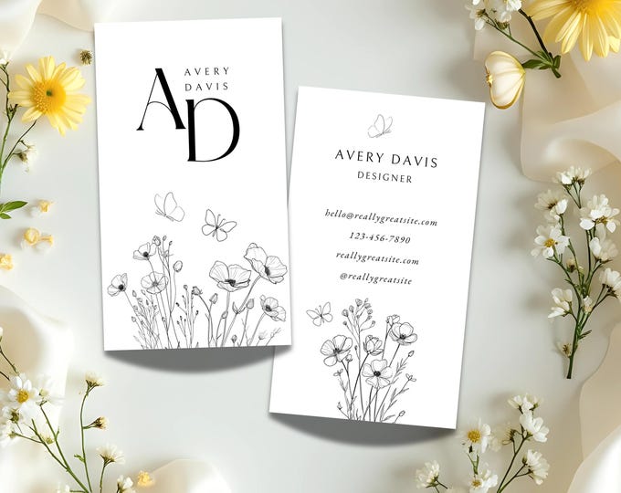 Custom Floral Business Cards: Botanical Butterfly Cards for Small Businesses