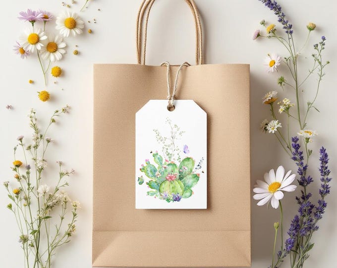 Succulent Gift Tags: Southwest Cactus Floral Design (Digital Download)