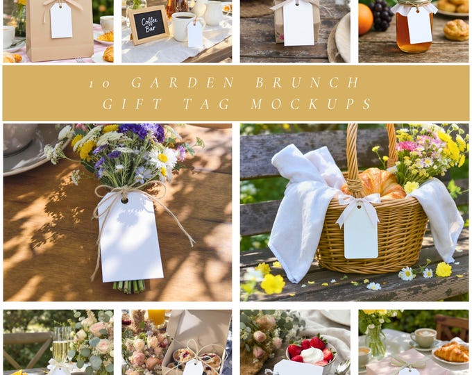 Garden Brunch Gift Tag Mockups: Rustic Outdoor Scenes (Digital Download)