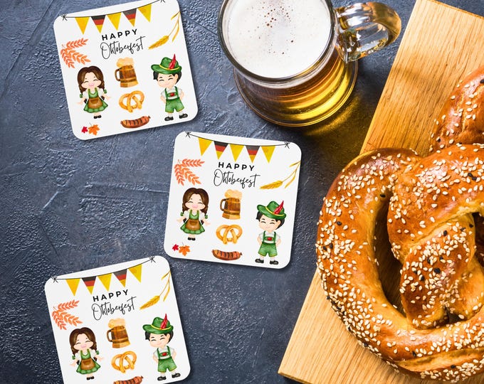BULK Oktoberfest Coasters - Happy Oktoberfest Drinkware, German Kitchen Decor Gift, Oktoberfest Party Supplies, Beer Coasters for Party