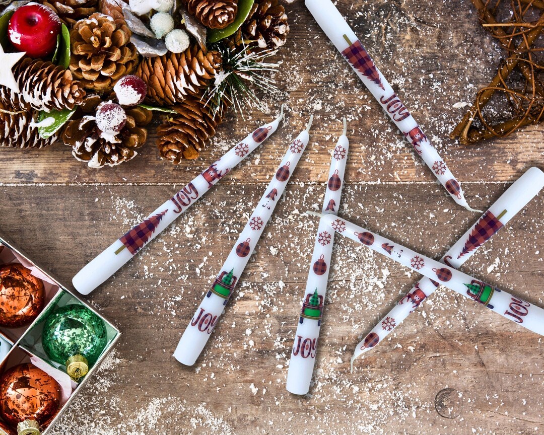 Christmas Taper Candles Plaid Christmas Candle Farmhouse Etsy