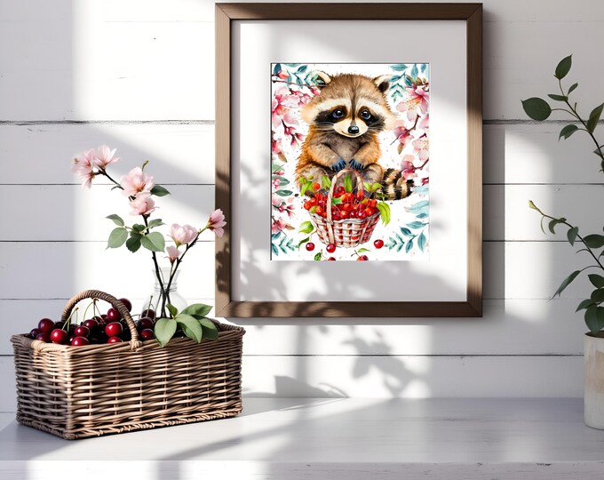 Watercolor Raccoon Print: Woodland Nursery, Cabin, or Farmhouse Art