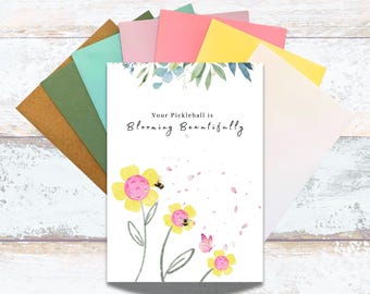 Your Pickleball is Blooming Beautifully Watercolor Encouragement Card, Pickleball Affirmation For Her, Pickleball Pick Me Up Writing Card