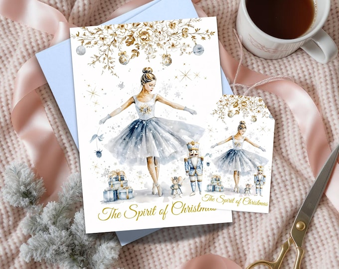 Nutcracker Ballerina Christmas Card: Elegant Watercolor Holiday Greeting