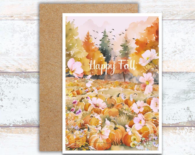 Pumpkin Harvest Watercolor Greeting Card, Floral Pumpkin Patch Customizable Card, Foral Pumpkin Thanksgiving Card, Lover of the Fall Season