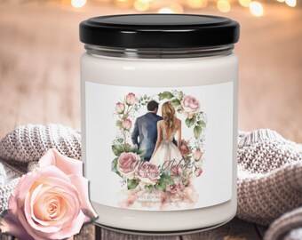 Wedding Couple Celebration Scented Candle, Scented Soy Candle Bride and Groom Gift, Floral Bridal Shower Candle Favor, Wedding Party Candle