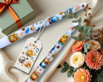 Fall Taper Candles, Pumpkin Floral Candlesticks for Thanksgiving Centerpiece, Autumn Wedding Decor, Autumn Pumpkin Housewarming Gift Her