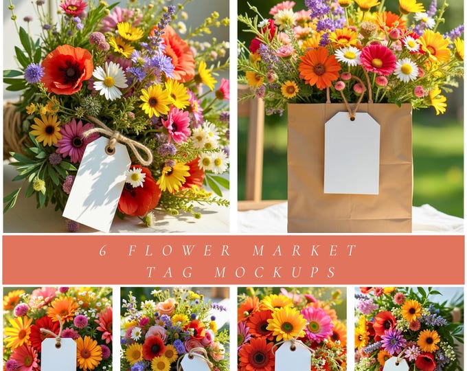 Flower Market Tag Mockups: Floral Flat Lay for Tag Designers (JPG Digital Download)