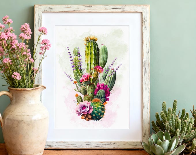 Watercolor Cactus Art Print: Southwest Saguaro Wall Decor