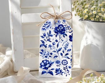 Blue Floral Gift Tags Printable, Elegant Watercolor Tags for Weddings and Birthdays, Digital Download for Bridal Showers and Gift Wrapping
