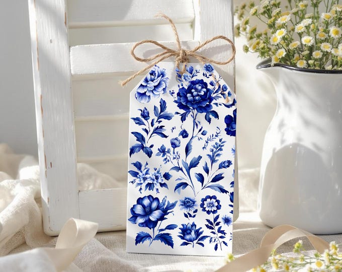 Blue Floral Gift Tags: Elegant Watercolor Design (Digital Download)
