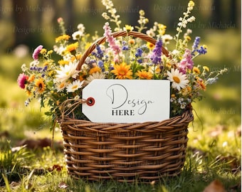 Wildflower Basket Gift Tag Mockup, JPG & 5-Second Gift Tag Video, Rustic Display Farmers Markets, Reunions, Save the Date and Handmade Goods