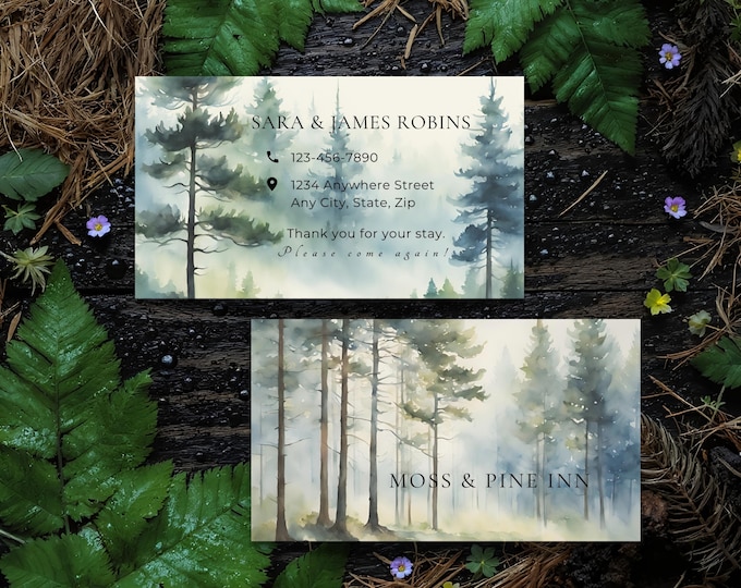 Misty Pine Forest Business Cards: Vacation Rental, Airbnb, B&B