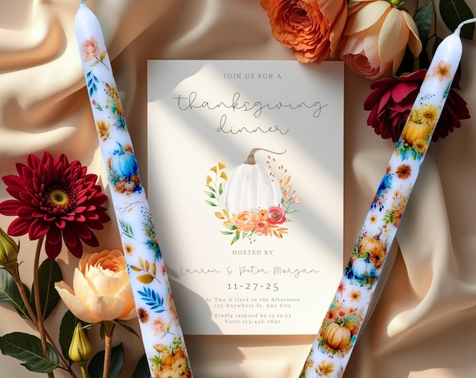 Pumpkin Floral Taper Candles: Fall Table Decor with Keepsake Gift Box