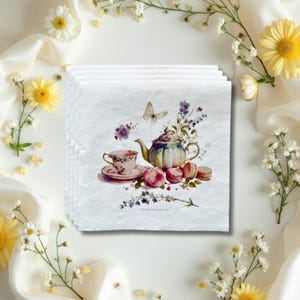 Floral Teapot Tea Party Napkins: Vintage Watercolor Design