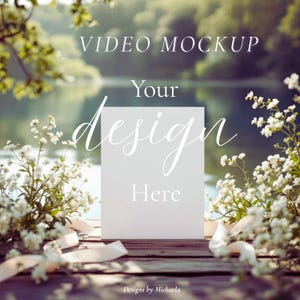 Dreamy Lakeside Wedding Video Mockup, 10s MP4 + JPG, romantische bloemendokscène voor kaarten, uitnodigingen, schakingen, feest, op het meer geïnspireerde evenementen