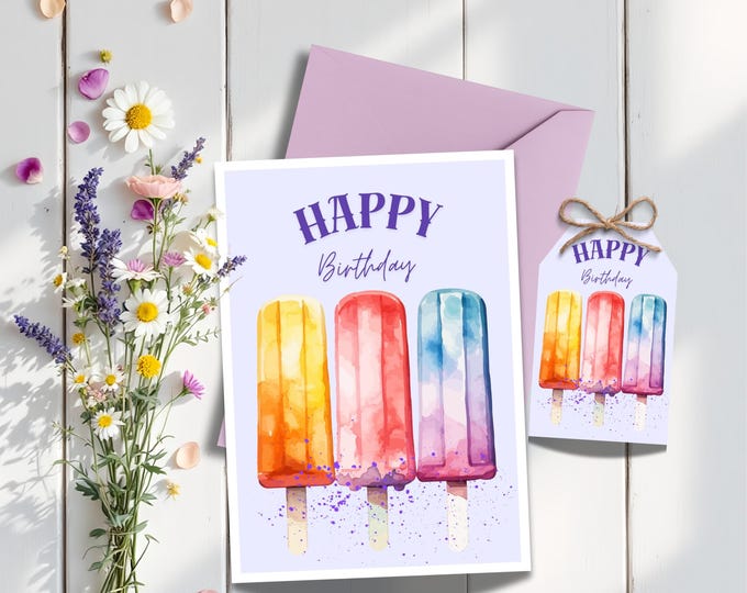 Watercolor Popsicle Birthday Card: Summer Treat Greeting