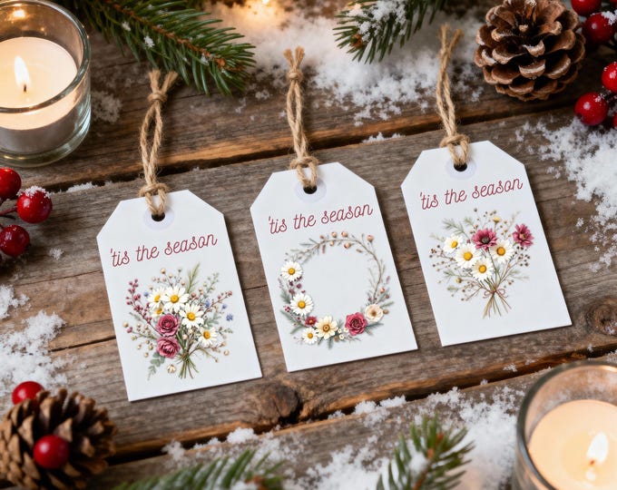 Tis the Season Christmas Gift Tags – Set of 9 Rustic Tags with Kraft Twine