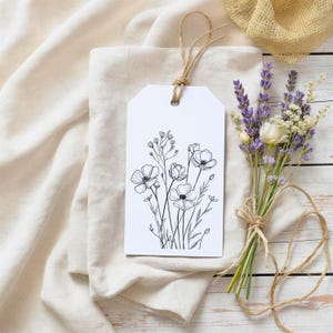 Botanical Gift Tags: Wildflower Line Art, Rustic Kraft String (Set of 8) bild 2