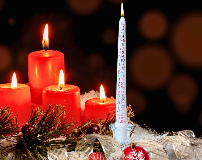 Advent Calendar Taper Candle - Christmas Countdown Candlestick for Mantles or Decor