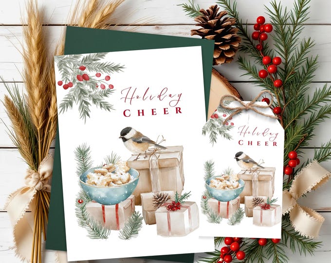 Holiday Cheer Chickadee Christmas Card: Watercolor Bird, Nature-Inspired Greeting