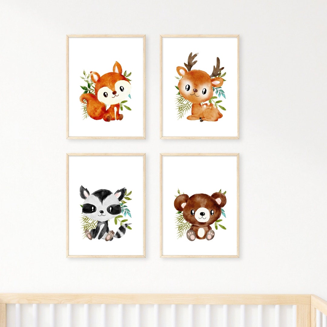 Woodland Animal Nursery Wall Art, Woodland Baby Prints, Baby Animal Wall Art, Nursery Wall Art
