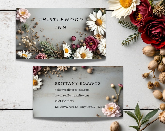 Rustic Floral Business Cards: Wedding Venue, Airbnb Host, Boutique Branding