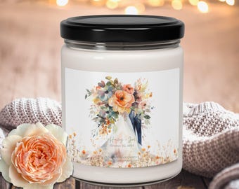 Wedding Couple Scented Candle, Watercolor Floral Bride Dress, Candle Gift for Bride & Groom, Bridal Shower Candle Favor, Wedding Party Gift