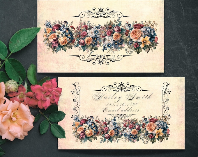 Vintage Floral Business Cards: Elegant Custom Design, Free US Shipping