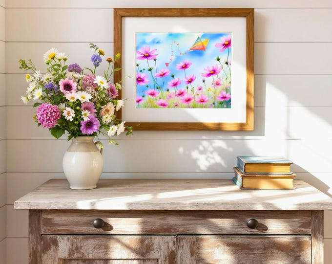 Watercolor Daisy Field Art Print: Whimsical Kite Wall Decor