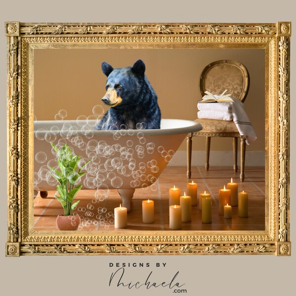 Bear in a Tub Wall Art Etsy