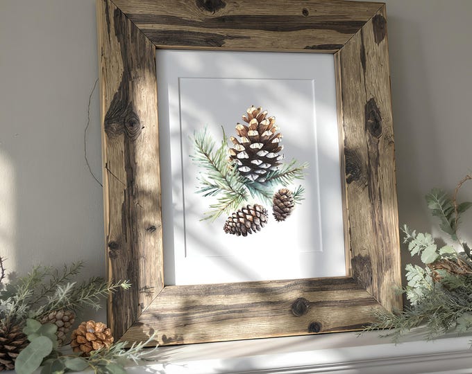 Watercolor Pinecone Christmas Print: Rustic Winter Cabin Wall Art