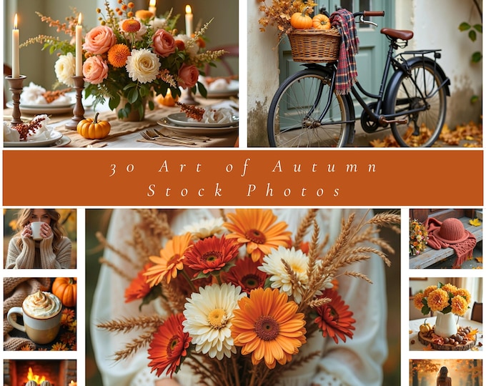 30 Fall Stock Photos, Cozy Autumn Lifestyle Bundle, Rustic Decor, Pumpkins & Florals, Soft Light Scenes, Faceless Seasonal Branding Images