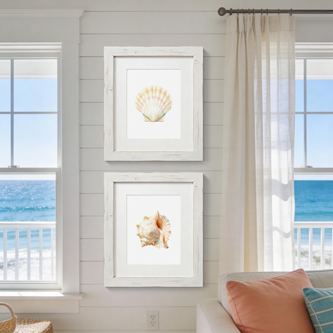 Coastal Shell Art Print Set: Soft Beach Cottage Wall Decor for Living ...